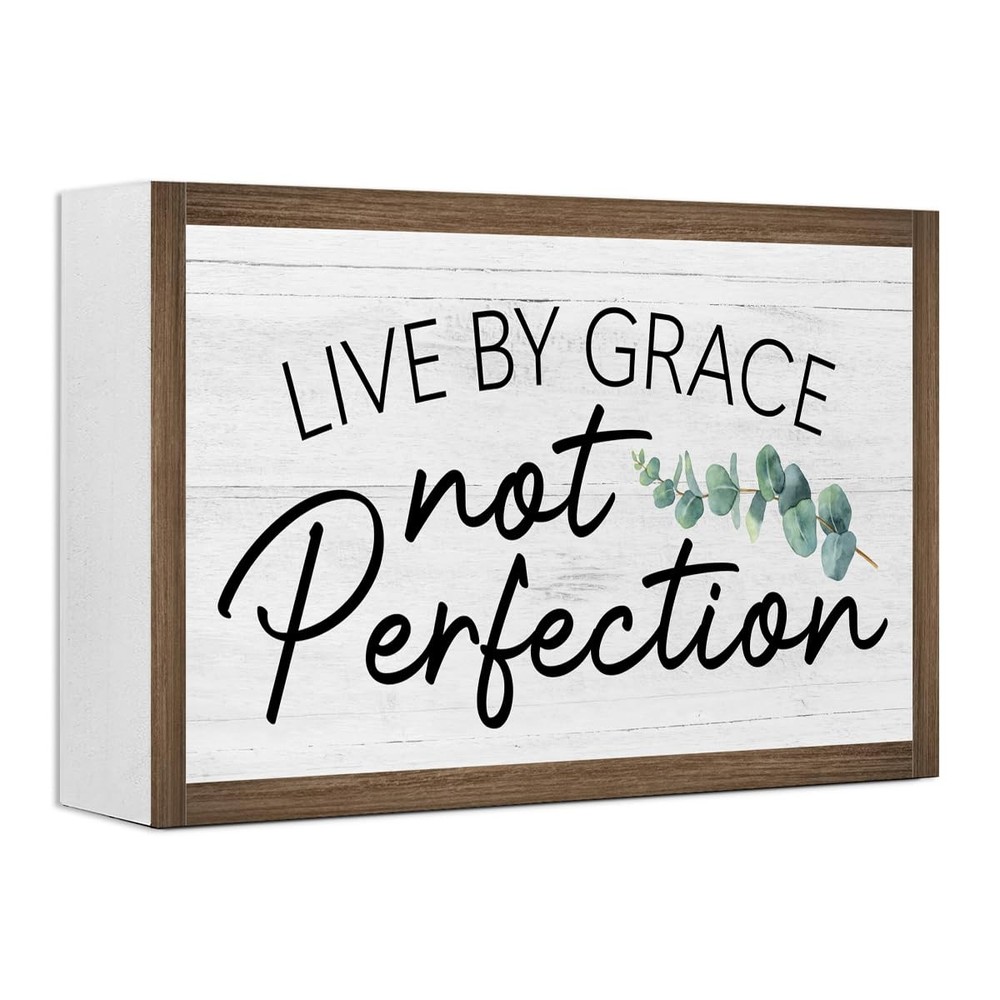 Live By Grace Not Perfection Wooden Box Sign Decor, Inspirational Scripture R…