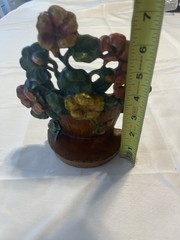 VTG Cast Iron Doorstop Bookend Orange Yellow Flowers in Barrel Cottage-core 7in