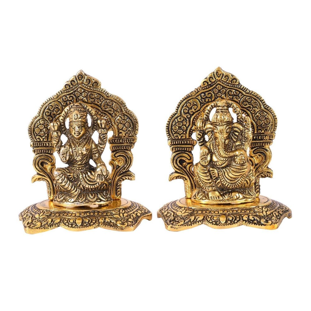 Laxmi Ganesh Set Idol Showpiece Metal Gold Plated Statue For Home Decor 5»