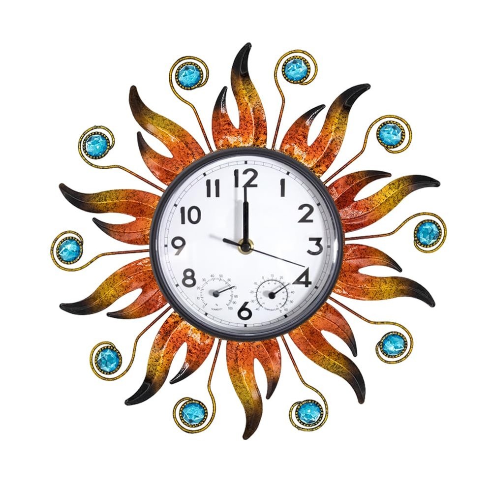 Sun Outdoor Clock with Thermometer and Hygrometer Combo, Silent No-Ticking Ou…