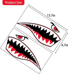 Shark Teeth Sticker， Waterproof PVC Flying Tiger Shark Mouth Decal for Kayak, Ca
