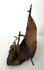 Signed W.Watts (?) 1981 Copper Sailboat Sculpture Brutalist Nautical Art