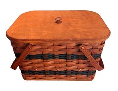 Amish Picnic Basket Medium Size With Solid Oak Lid and Swinging Handles