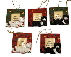 Lot of 5 Cat Christmas Ornament Frames 3″x 3″ Holds 1.5″x1.5″ Photo Cat Lovers