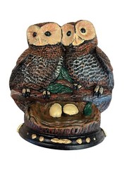 Vintage Upper Deck Solid Cast Iron Big Eyed Owls, Nesting Owls Doorstop