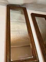 Pair Vintage Solid Oak Wood Wall Mirrors 30×8 Rustic Farmhouse Rectangular