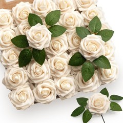 Lifelike Cream Artificial Roses – 50 Bulk Foam Flowers for All Occasions