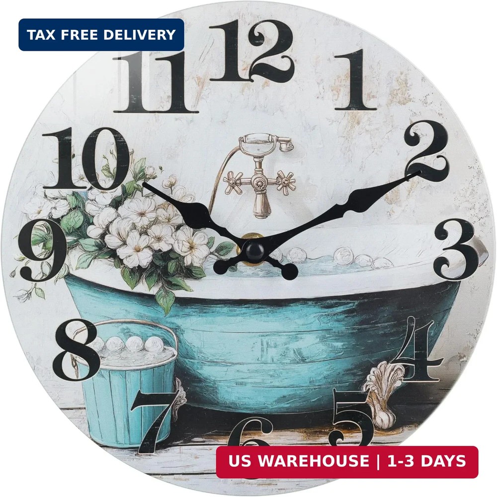 Bathroom Wall Clock,Rustic Style Waterproof Glass Shower Clock Wall Clock for Ba