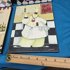 4! Jennifer Garant Collectible Fat Chef Trivets Wood Frame Hanging Kitchen Decor