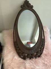 VTG Burwood Oval Brown Wall Mirror Resin Plastic MCM 29” X 15”