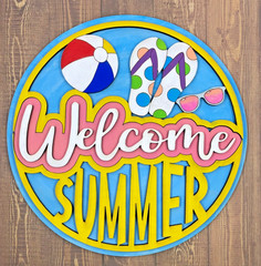 Summer Welcome Sign for Front Door, Beach Flip-Flops Wooden Sign Wall Decor OOAK