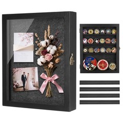 Black Shadow with Shelves 11×14, Challenge Coin Medal Display Case Military K…