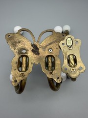 Vintage Brass Ceramic Butterfly & Single Coat Hat Key Hanger Wall Hooks Set