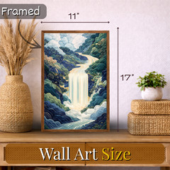 Japanese Waterfall Wall Art Framed 11×17 Asian Landscape Print Zen Nature Decor