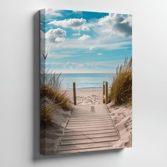 Coastal Beach Pathway Canvas Wall Art Ocean Landscape Print For Home Decor