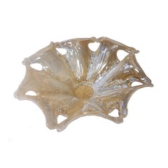 Murano Style Vintage Organic 12″ Art Glass Bowl | Alabaster Swirl MCM Opalescent