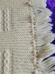 Vintage mcm Butter Yellow Crochet Cableknit Baby Blanket Fringe 1970s Handmade