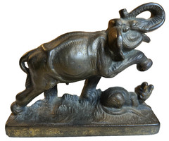 Antique ELEPHANT Ornate Cast Doorstop Door Stop Bookend American Hubley Albany