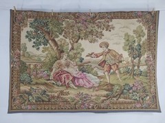 Antique French Rococo Romantic Scene Jacquard Woven Tapestry 76x53in