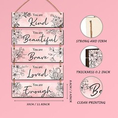 5 Pieces Pink Wall Decor for Girls Floral Wooden Wall Hanging Wall Art Teen W…