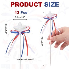 12 Pcs 4th of July Glitter Star Picks 8″ Sparkly Sticks with Bowknot (White)