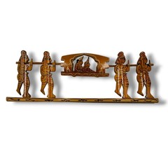 Unbranded Wooden Palanquin Wall Art Brown Hand Painted Indian Folk Art