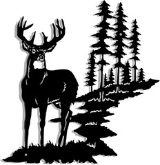 Metal Forest Wall Art – Deer Decor, Rustic Hunting Sign for Living Room, Bedroom