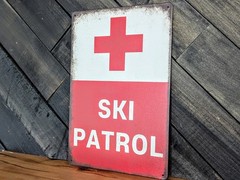 Ski Patrol Sign – Vintage Red Cross Winter Lodge Decor – 8 x 12 in