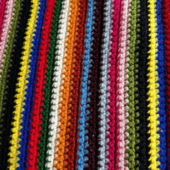 Handmade Crochet Afghan Throw Blanket Multicolor Rainbow Striped Blue Fringe