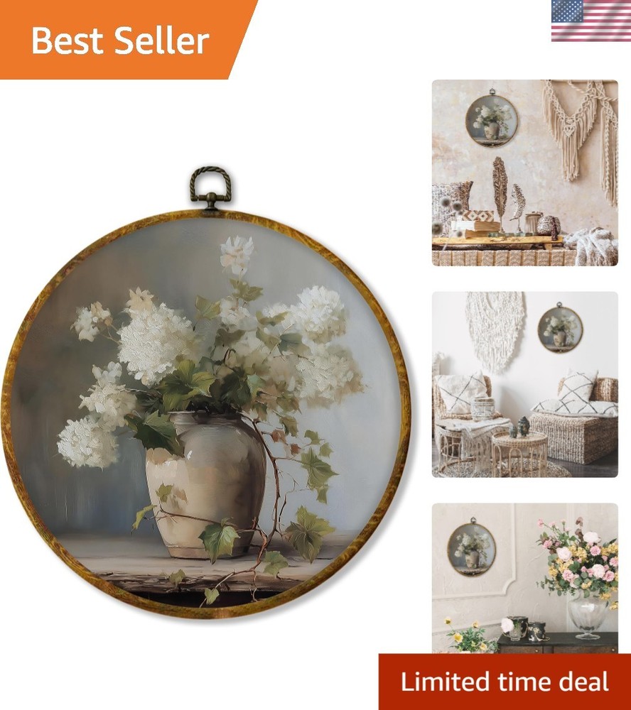 Elegant Vintage Floral Canvas Print – 10″ Circular Wall Art for Modern Spaces