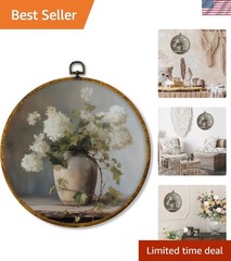 Elegant Vintage Floral Canvas Print – 10″ Circular Wall Art for Modern Spaces