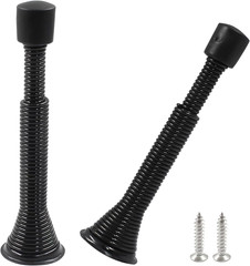 2Pack Spring Door Stopper Flexible Adjustable 3 to 4.5 Inch Black Wall Protector