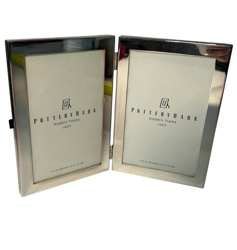 Pottery Barn Silver Plated 4×6 Picture Photo Frame Bifold Hinged Tabletop