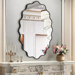 Dorlicecass Oval Wavy Mirror – Irregular Wall Mirror 22″x30″ Black Asymmetrical