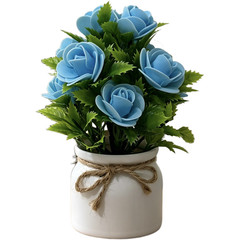 7.5 inch Artificial Rose Arrangement in Rustic White Pot with Twine for accent