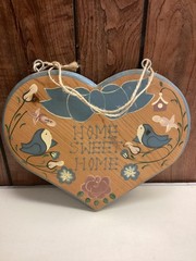Vintage English Rose JDI Heart Wall Plaque Home Sweet Home Floral Medium Brown