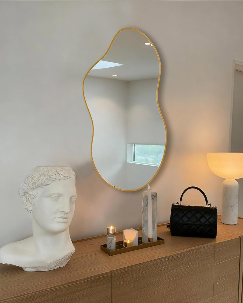 Irregular Wall Mirror 20×36 Inch Wall Mirrors Decorative Gold Modern Asymmetrica