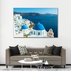 Santorini Wall Art Painting Contemporary Framed Artwork Amazing View Of Greece
