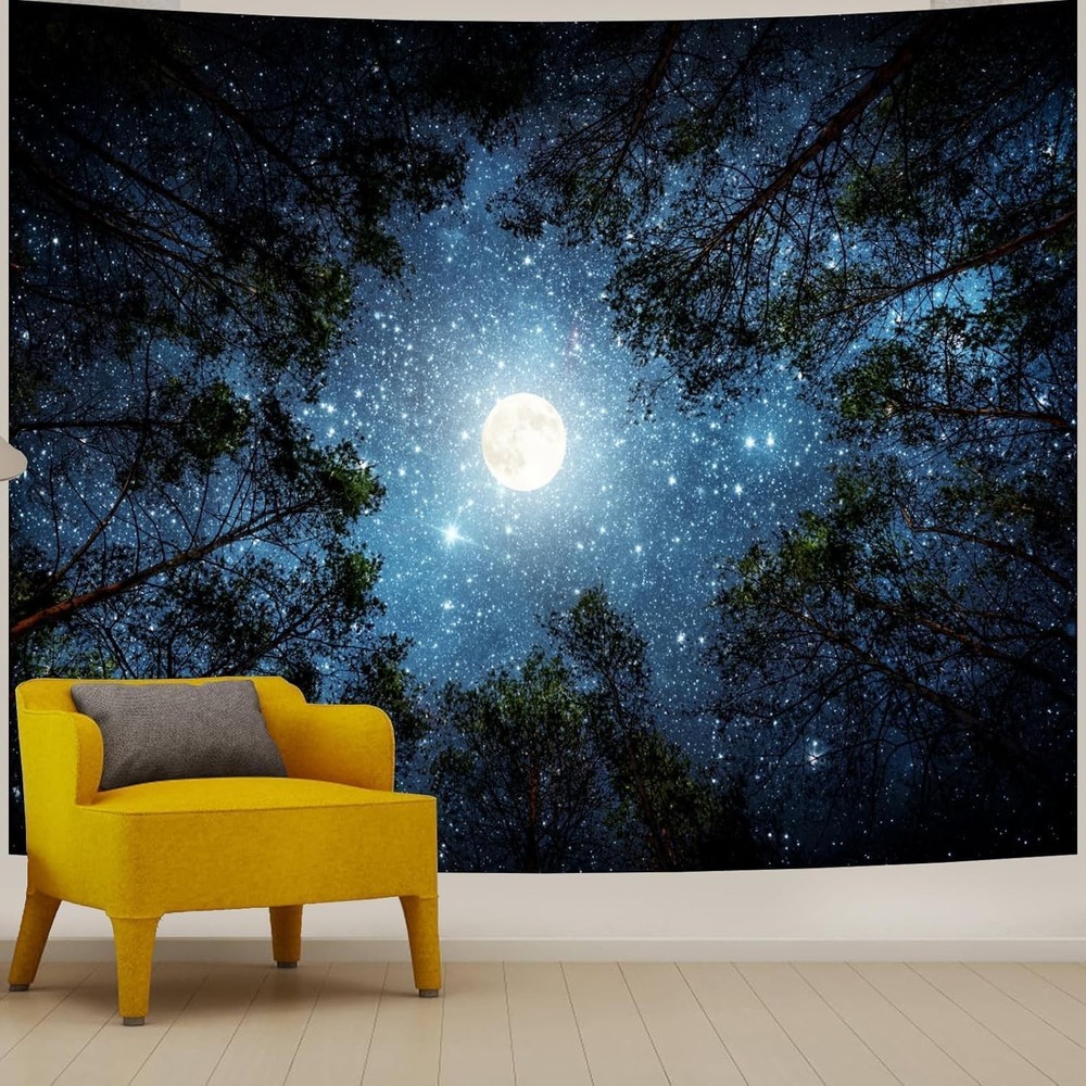 Space Ceiling Forest Galaxy Tapestry for Bedroom, Starry Sky Night Stars Moon…