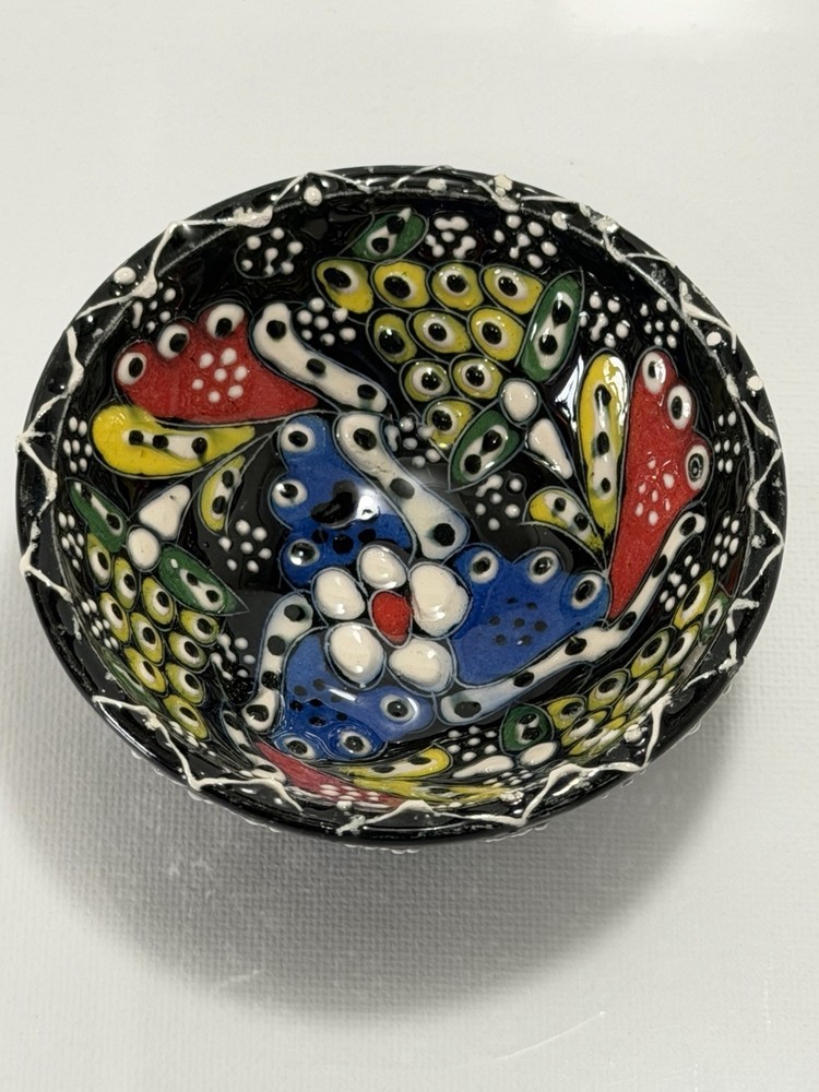 Vtg Turkish Hand Painted Small 3-1/8” x 1-3/8” Trinket Dish Condiment Bowl *EUC*