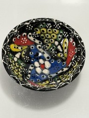 Vtg Turkish Hand Painted Small 3-1/8” x 1-3/8” Trinket Dish Condiment Bowl *EUC*