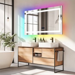 XXL Bluetooth LED Bathroom Mirror with Lights+RGB Backlit Anti Fog Vanity Mirror