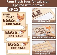 3Pcs Double Sided Farm Fresh Eggs Sign Eggs for Sale Sign Corrugated Plastic Fre