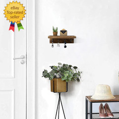 Rustic Key Holder for Wall, Farmhouse Wall Shelf with 4 Hooks, Wall Mounted Key