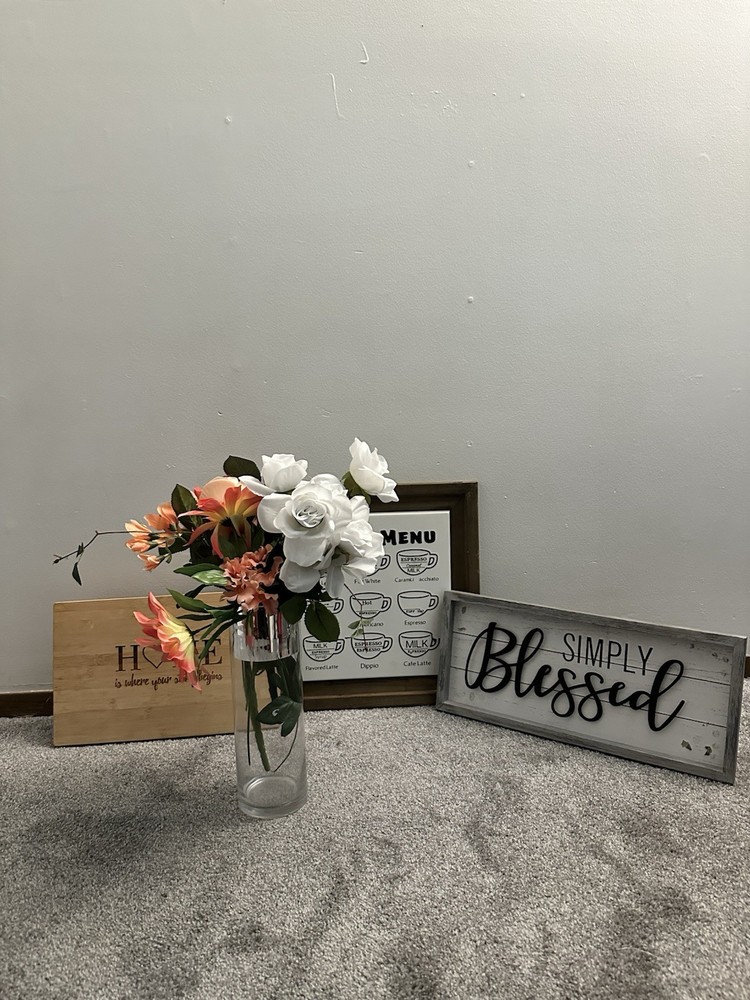 Farmhouse Home Decor Bundle – Coffee Menu, Floral Arrangement