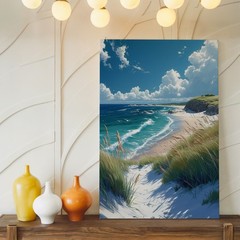 Coastal Beach Canvas Wall Art Ocean Waves Seagulls Summer Landscape Print Home
