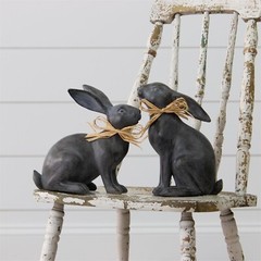 New Farmhouse Cottage Easter 2 BLACK BUNNY RABBIT FIGURINE Statue