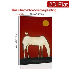 White Horse with Red Background and Bird Canvas Wall Art, Abstract Folk Decor
