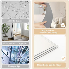 4 Pack Acrylic Mirror Tiles, Stick on Mirrors for Wall, Flexible Plastic Mirror