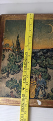 Landscape w/couple walking Crescent moon Van Gogh repro on wood plaque as is